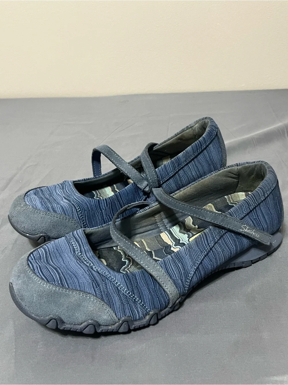 Skechers Bikers Ripples Mary Jane Shoes Women's Relaxed Fit Blue 49343 Size 9 M